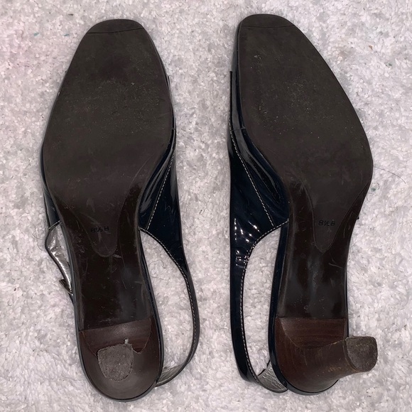 Talbots Blue Patent Laced Slingback Wood Heel - Picture 6 of 6